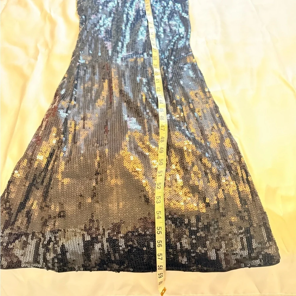 Black Sequin Cutout Maxi Dress evening holiday gown classy event medium backless - Picture 3 of 8